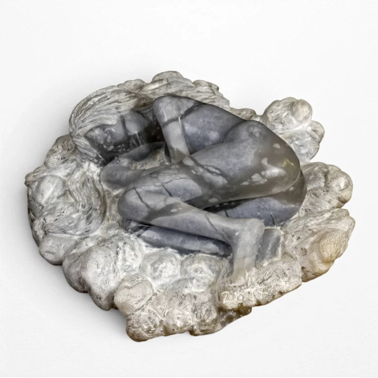 Dans Un Nuage, sculpture en Albatre Bleu