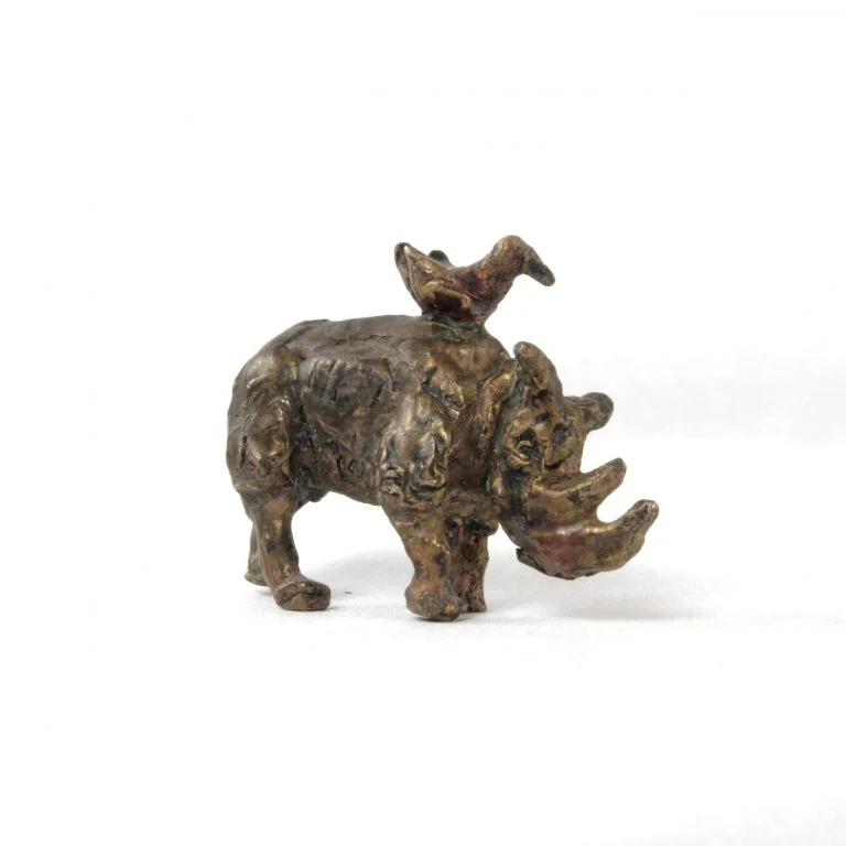 Rhinoceros Et Oiseau Sculpture Bronze Moreau 01